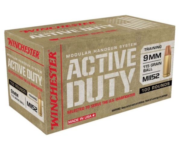 Buy Winchester Ammunition Active Duty Handgun Ammo Brass 9mm 500-Rounds 115 Grain FMJ Flat Nose Online!!