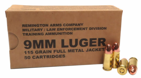 Buy 9mm 9x19 Ammo 115gr FMJ Remington Military LE Training (B9MM3) 500 Round Case Online!!