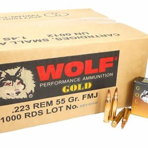 Buy 5.56x45 Ammo 55gr FMJ Wolf Gold Brass Case 1000 Round Case Online!!